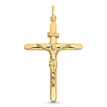 14K Real Yellow Gold Religious Crucifix Charm Pendant 43mmX31mm 1.8grams